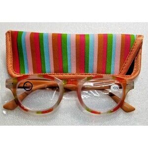 Women's Reading Glasses Fabric Case Blue Block Strength 3.50 Multicolor Stripe